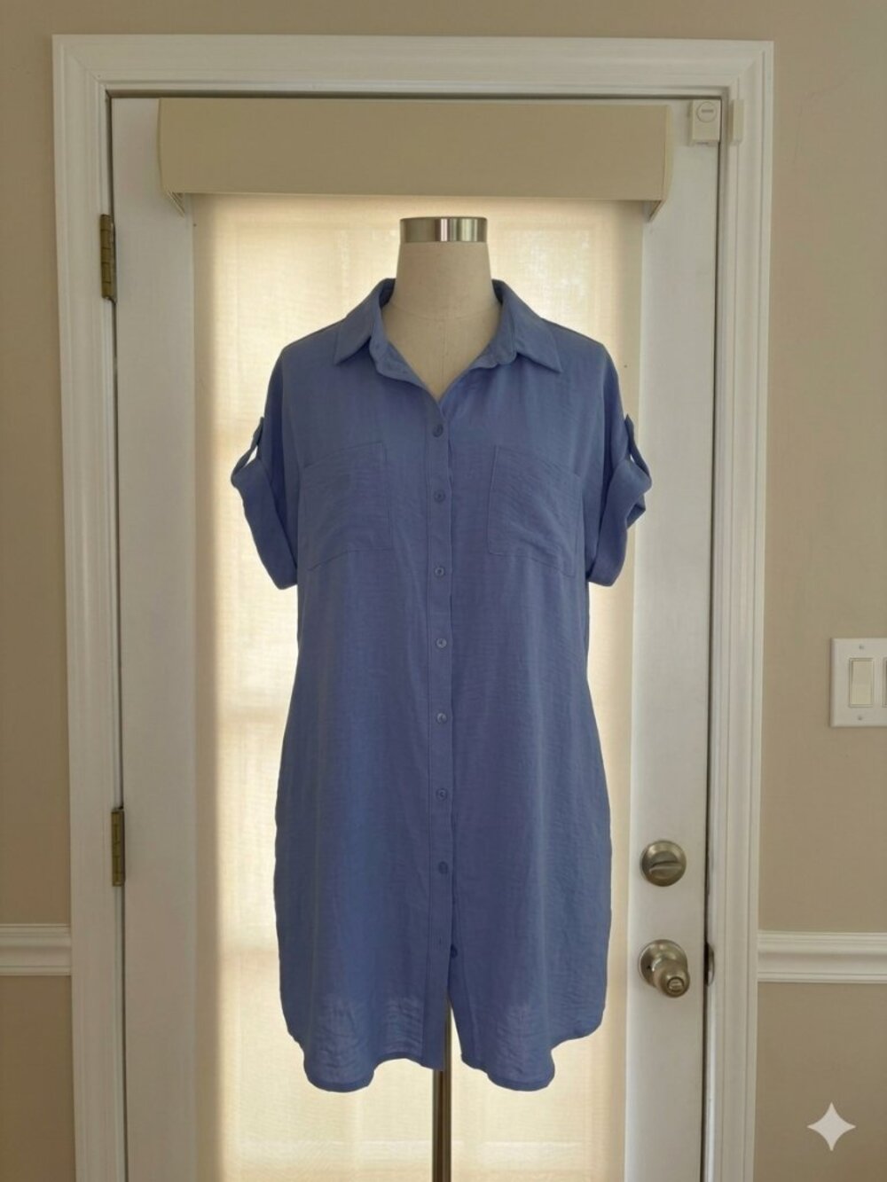 Blue Button Down Utility Shirt Dress